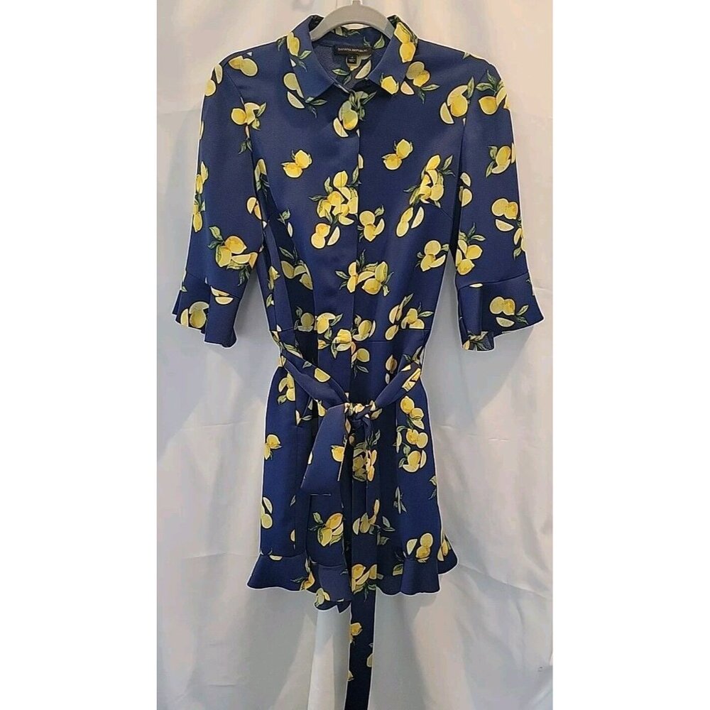 Banana Republic Navy and Yellow Lemon Print Ruffled Romper Size 4